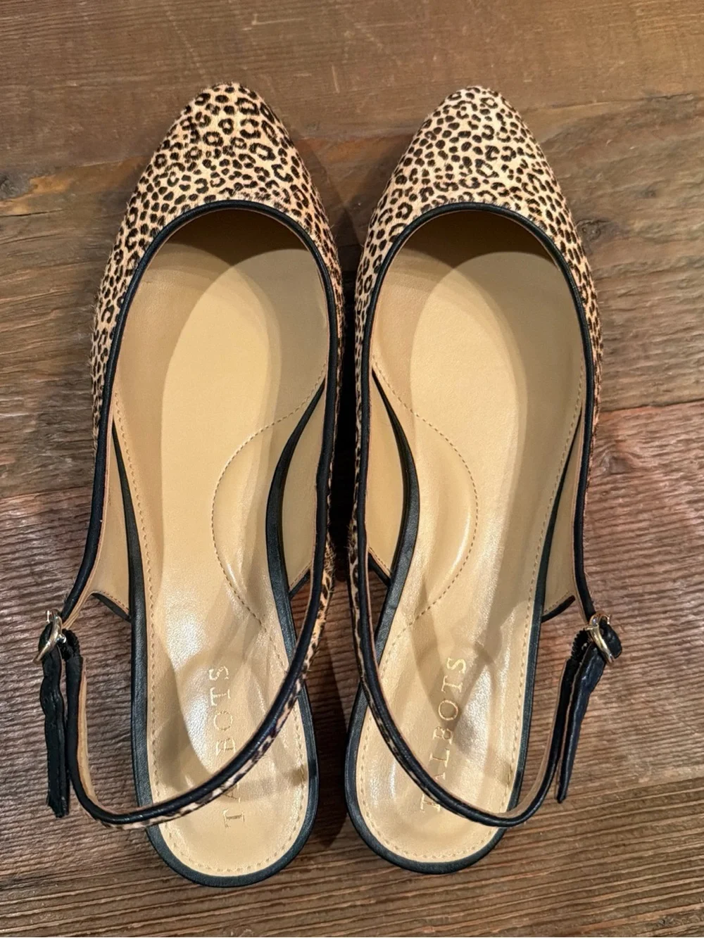 Talbots Leopard Print Calf Hair Sling Back Flats Womens Animal Print 8 M